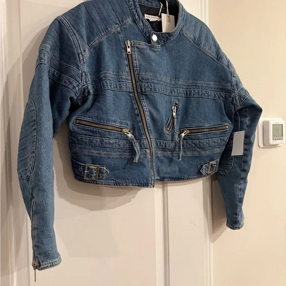 Good American Classic Blue Denim Moto Jacket - Picture 1 of 4